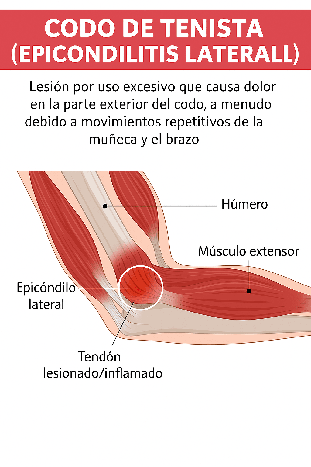 Lesión de epicondilitis lateral o codo de tenista