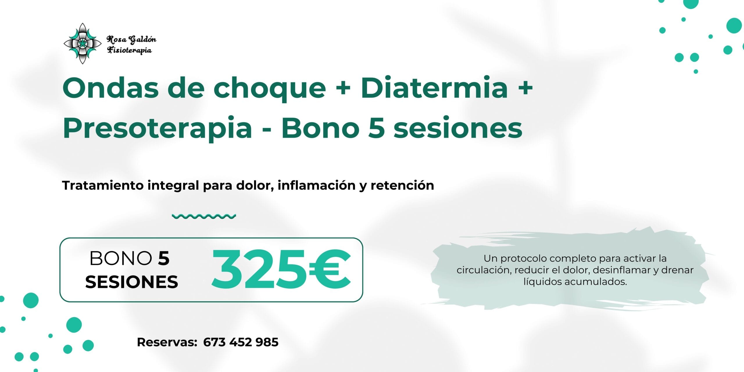 Pack ondas de choque, diatermia, presoterapia y bono 5 sesiones